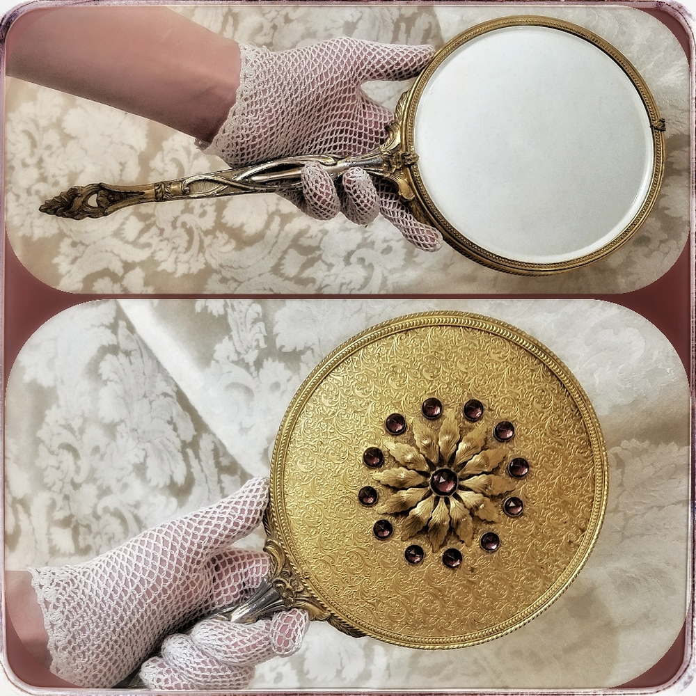 SOLD Antique Art Deco vanity mirror w/ amethyst - Picture 7 of 8